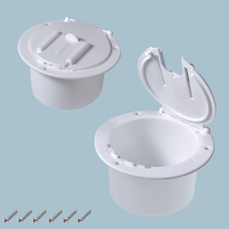 PLOOTA 2Pcs Round Electric Cable Hatch RV Electric Cord – RV Camper Electrical Cord Cover Compatible Travel Tent Trailer Motorhome (White) - Image 1